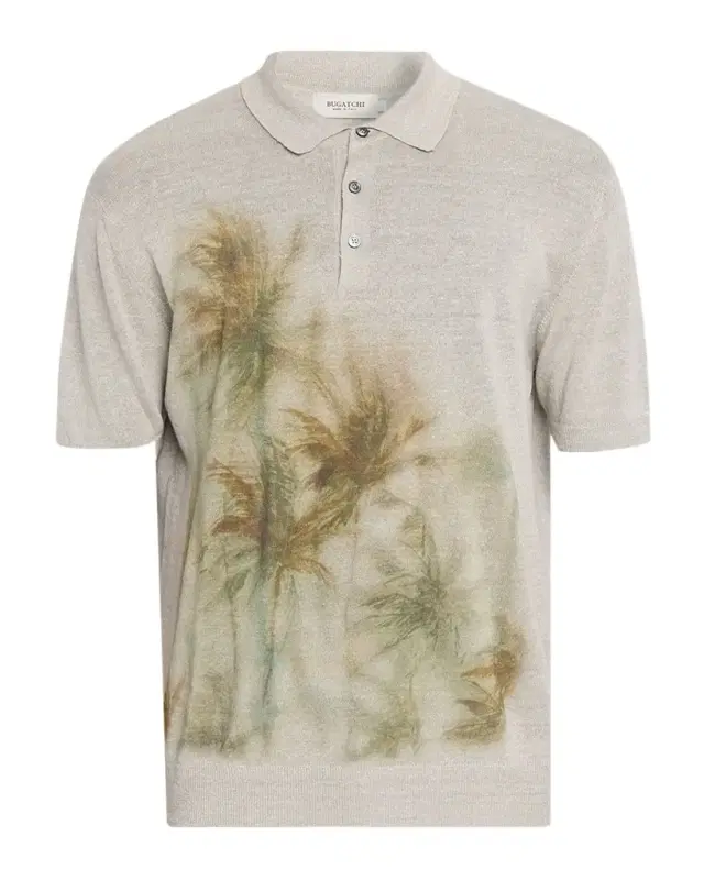 Men 's Palm Linen and Cotton Short-Sleeve Polo Sweater