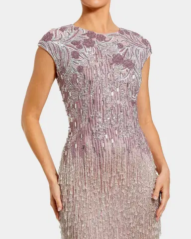 Mac Duggal Evening Embellished Mesh Cap-Sleeve Gown | Thumbnail 2 Mac Duggal Evening Embellished Mesh Cap-Sleeve Gown | Thumbnail 2