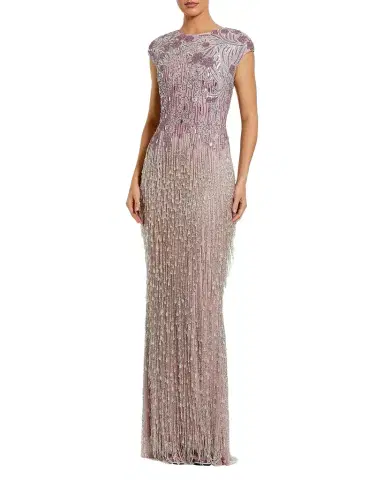 Mac Duggal Evening Embellished Mesh Cap-Sleeve Gown | Thumbnail 1 Mac Duggal Evening Embellished Mesh Cap-Sleeve Gown | Thumbnail 1