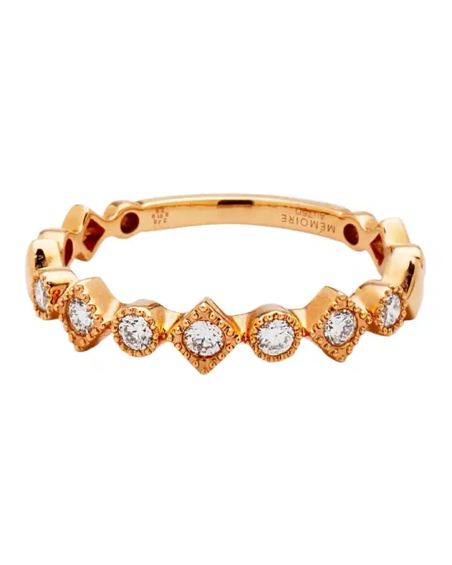 Stackables 18k Yellow Gold Diamond Round & Square Ring, Size 6.5