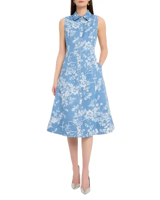 The Gabby Sleeveless Floral Denim Midi Dress