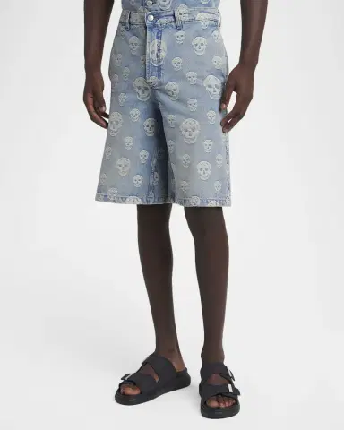 Alexander McQueen Men's Skull-Print Denim Shorts | Thumbnail 4 Alexander McQueen Men's Skull-Print Denim Shorts | Thumbnail 4