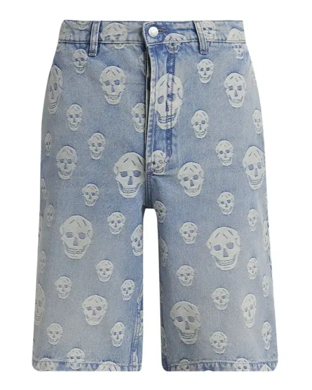 McQueen Men 's Skull-Print Denim Shorts