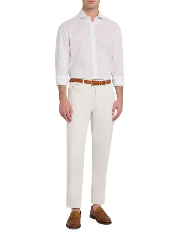 Men 's Cotton Textured Stripe Spread-Collar Button-Down Shirt