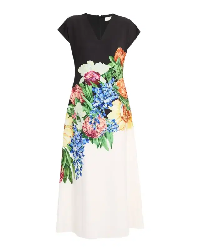 Elie Tahari The Iris Spring Floral-Print Midi Dress