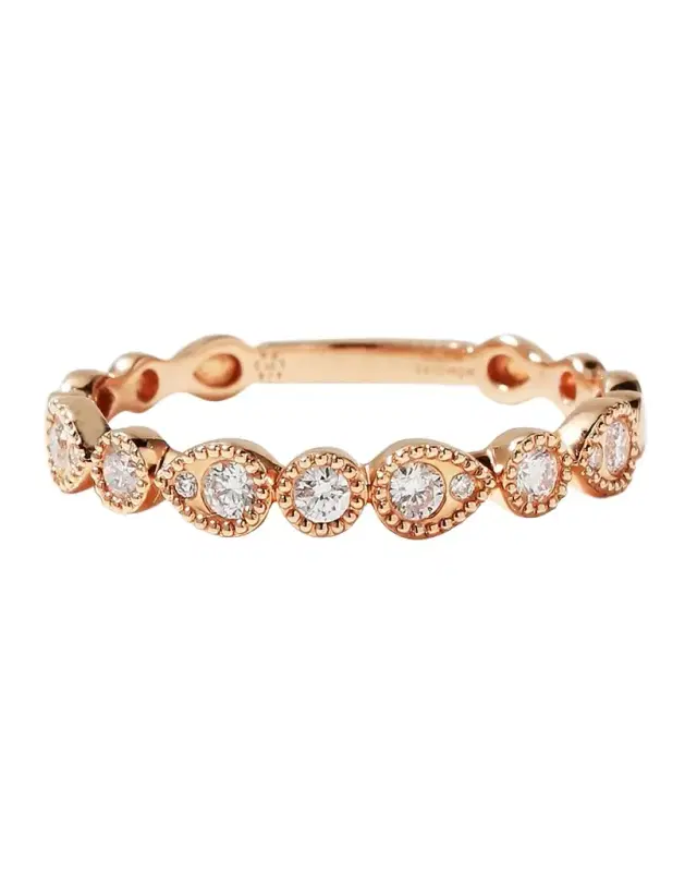 18K Gold Round & Teardrop Diamond Band Ring, Size 6.5
