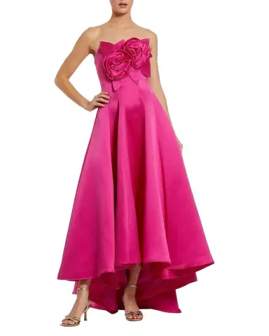 Mac Duggal 3D Floral Appliqué Satin A-Line Gown | Thumbnail 1 Mac Duggal 3D Floral Appliqué Satin A-Line Gown | Thumbnail 1