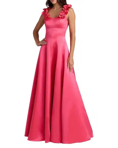 Mac Duggal Embellished Satin Square-Neck Gown | Thumbnail 1 Mac Duggal Embellished Satin Square-Neck Gown | Thumbnail 1