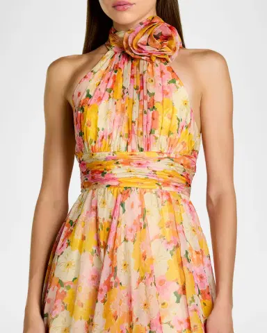 Mac Duggal Floral-Print Chiffon Halter Midi Dress | Thumbnail 3