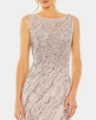 Mac Duggal Bead & Sequin Tulle Column Gown | Thumbnail 3 Mac Duggal Bead & Sequin Tulle Column Gown | Thumbnail 3