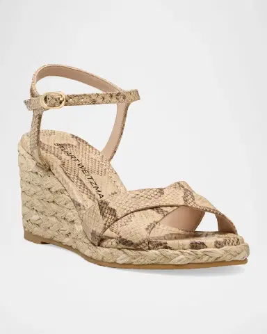 Stuart Weitzman 65mm Dayna Snake-Printed Leather Espadrille Wedge Sandals | Thumbnail 2