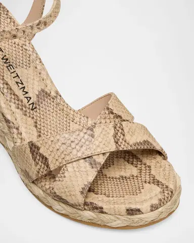 Stuart Weitzman 65mm Dayna Snake-Printed Leather Espadrille Wedge Sandals | Thumbnail 3