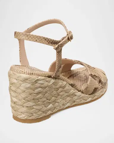 Stuart Weitzman 65mm Dayna Snake-Printed Leather Espadrille Wedge Sandals | Thumbnail 4