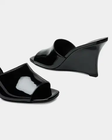 Stuart Weitzman 85mm Vinnie Patent Leather Wedge Mules | Thumbnail 5