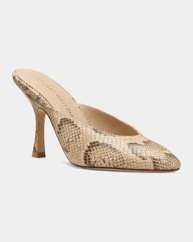 Stuart Weitzman 85mm Madison Snakeskin-Print Leather Mule Pumps | Thumbnail 3