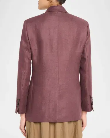 Brunello Cucinelli Double-Breasted Linen Suit Jacket | Thumbnail 3