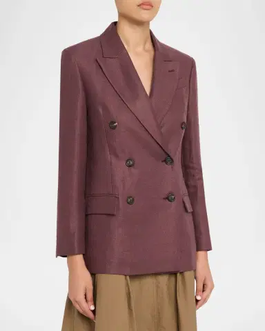Brunello Cucinelli Double-Breasted Linen Suit Jacket | Thumbnail 4