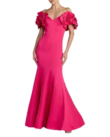 Mac Duggal Embellished Satin Off-Shoulder Trumpet Gown | Thumbnail 1 Mac Duggal Embellished Satin Off-Shoulder Trumpet Gown | Thumbnail 1