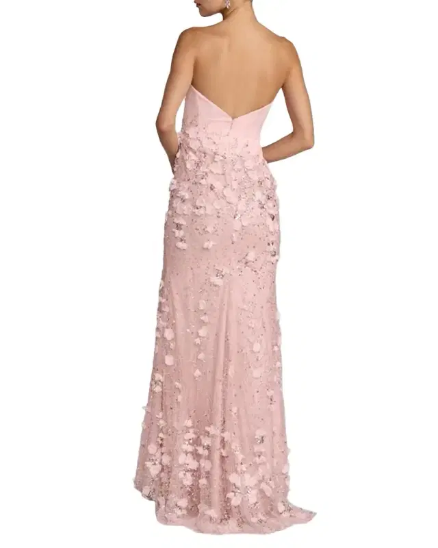 Embellished Satin Strapless Gown