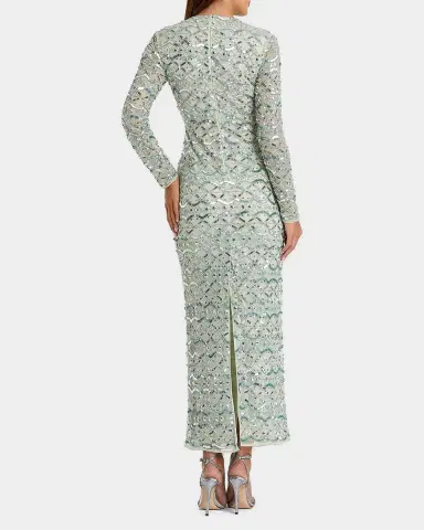 Mac Duggal Geometric Embellished Mesh Column Gown | Thumbnail 2