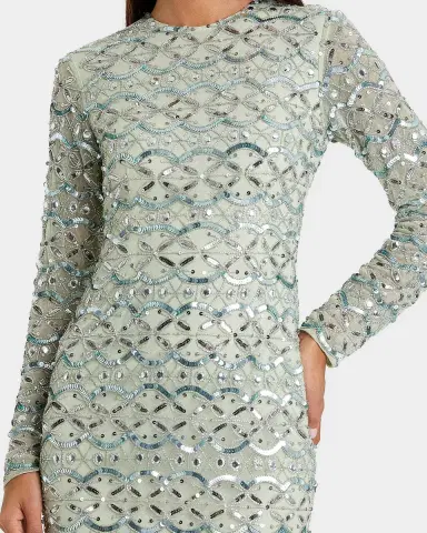 Mac Duggal Geometric Embellished Mesh Column Gown | Thumbnail 3
