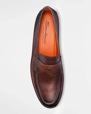 Santoni Men's Carlo Leather Penny Loafers | Thumbnail 2 Santoni Men's Carlo Leather Penny Loafers | Thumbnail 2
