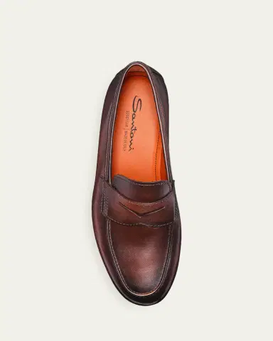 Santoni Men's Carlo Leather Penny Loafers | Thumbnail 6 Santoni Men's Carlo Leather Penny Loafers | Thumbnail 6