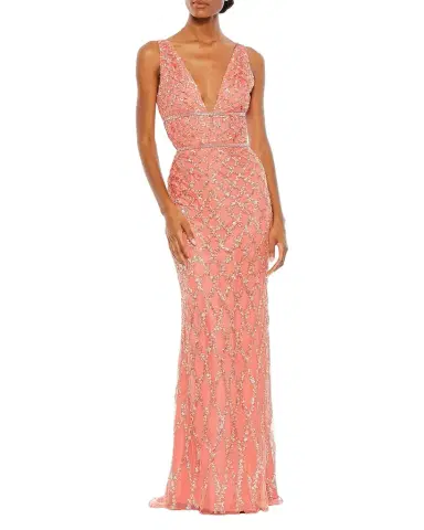 Mac Duggal Embellished V-Neck Column Gown | Thumbnail 1 Mac Duggal Embellished V-Neck Column Gown | Thumbnail 1