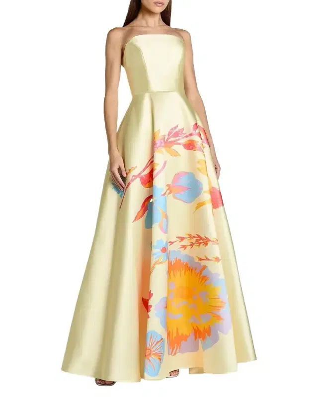 Floral Mikado A-Line Strapless Gown