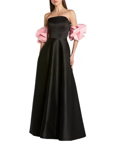 Mac Duggal Satin Puff-Sleeve Off-The-Shoulder Gown | Thumbnail 1 Mac Duggal Satin Puff-Sleeve Off-The-Shoulder Gown | Thumbnail 1