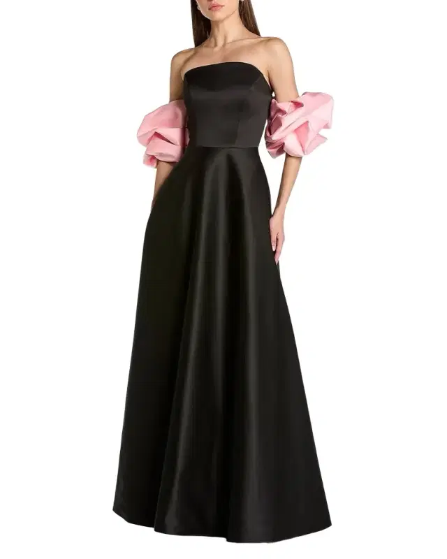 Mac Duggal Satin Puff-Sleeve Off-The-Shoulder Gown