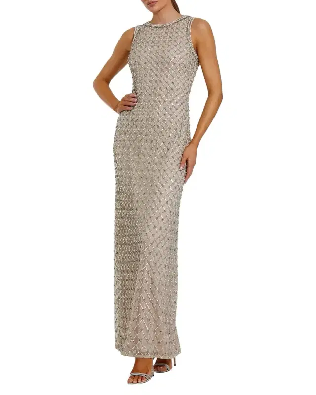 Mac Duggal Evening Sequined Mesh Column Gown