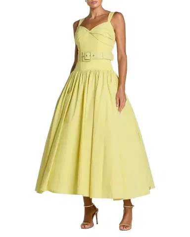 Mac Duggal Faille Fit & Flare Belted Midi-Dress | Thumbnail 1 Mac Duggal Faille Fit & Flare Belted Midi-Dress | Thumbnail 1