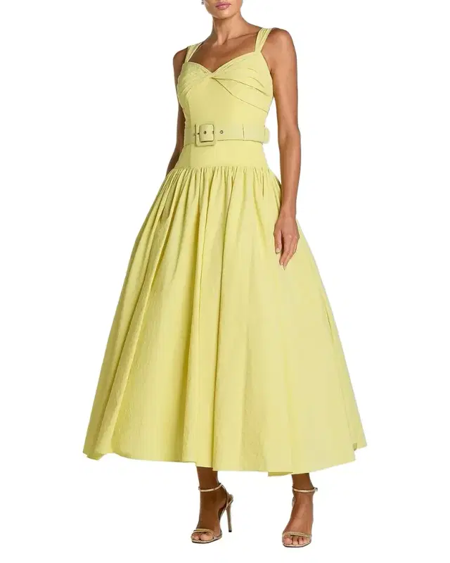 Faille Fit & Flare Belted Midi-Dress
