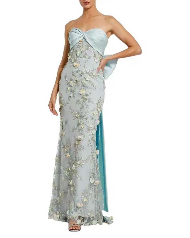 Mac Duggal Sequin-Embellished Bow Column Gown