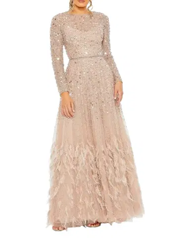 Mac Duggal Disc Sequin & Feather Embellished Gown | Thumbnail 1 Mac Duggal Disc Sequin & Feather Embellished Gown | Thumbnail 1