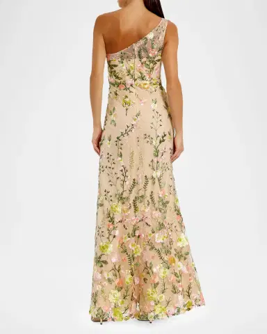 Mac Duggal One-Shoulder Floral Embroidered Gown | Thumbnail 3 Mac Duggal One-Shoulder Floral Embroidered Gown | Thumbnail 3