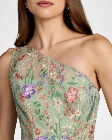Mac Duggal One-Shoulder Floral Embroidered Gown | Thumbnail 4 Mac Duggal One-Shoulder Floral Embroidered Gown | Thumbnail 4