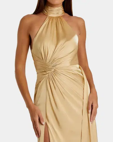 Mac Duggal Halterneck Open-Back Satin Gown | Thumbnail 4 Mac Duggal Halterneck Open-Back Satin Gown | Thumbnail 4