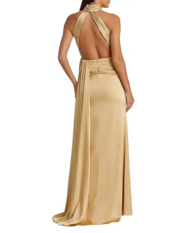 Mac Duggal Halterneck Open-Back Satin Gown