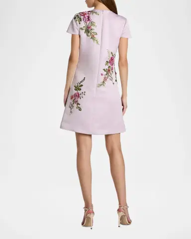 Mac Duggal Embroidered Floral Satin A-Line Minidress | Thumbnail 2