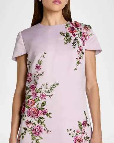 Mac Duggal Embroidered Floral Satin A-Line Minidress | Thumbnail 3