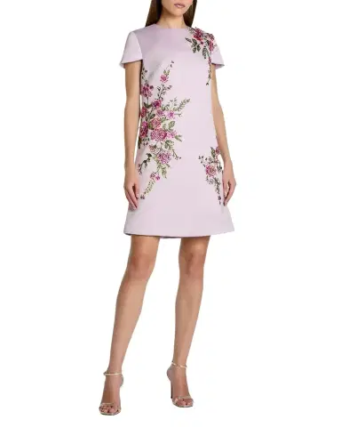 Mac Duggal Embroidered Floral Satin A-Line Minidress | Thumbnail 1