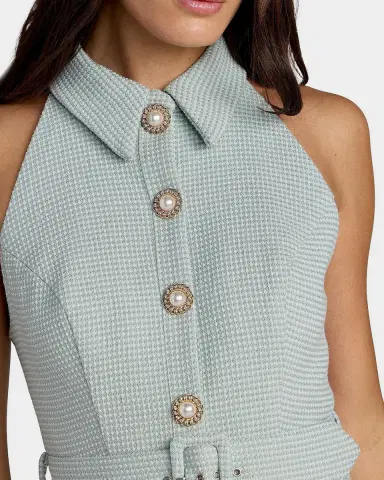 Mac Duggal Bouclé Pleated Button-Front Minidress | Thumbnail 2