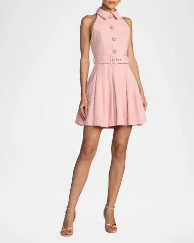 Mac Duggal Bouclé Pleated Button-Front Minidress | Thumbnail 3