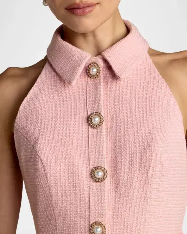 Mac Duggal Bouclé Pleated Button-Front Minidress | Thumbnail 5