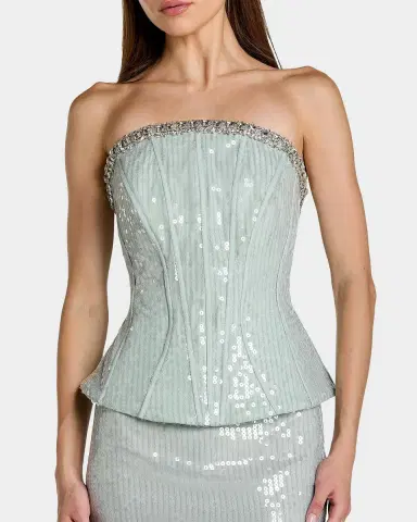 Mac Duggal Sequined Peplum Strapless Gown | Thumbnail 3 Mac Duggal Sequined Peplum Strapless Gown | Thumbnail 3