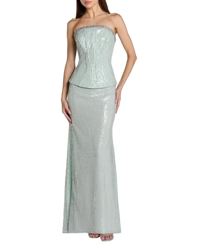 Sequined Peplum Strapless Gown