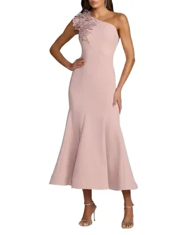 Mac Duggal One-Shoulder Neckline Crepe Trumpet Midi-Dress | Thumbnail 1 Mac Duggal One-Shoulder Neckline Crepe Trumpet Midi-Dress | Thumbnail 1