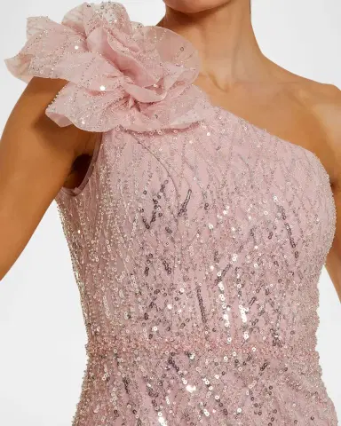 Mac Duggal Beaded One-Shoulder Trumpet Gown | Thumbnail 3 Mac Duggal Beaded One-Shoulder Trumpet Gown | Thumbnail 3
